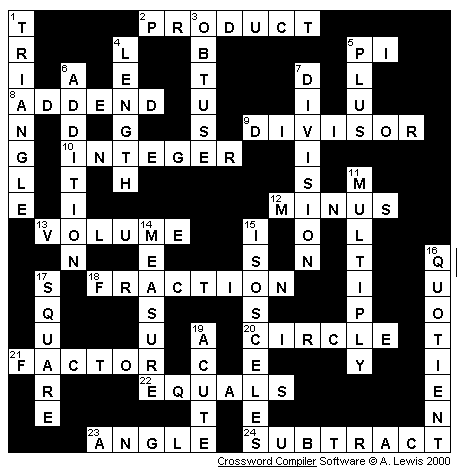 Crossword Puzzles on Marvel At Mathematics Crossword Answer Key