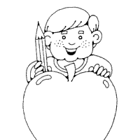 Boy With Pencil and Apple » Coloring Pages » Surfnetkids
