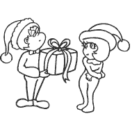 Christmas, Boy and Girl Elf, Present