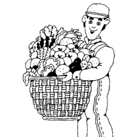 Fruit and Vegetables, Man with Basket