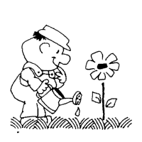 Spring, Man Watering a Flower