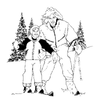 Woman and Boy Skiing