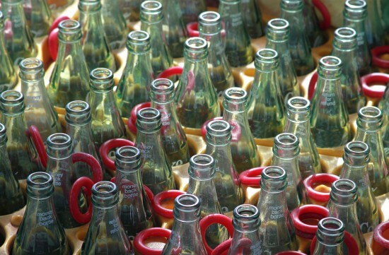 Row Of Empty Glass Bottles