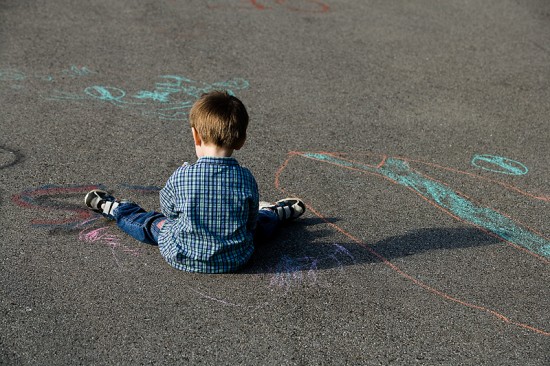 Little Boy Sidewalk Chalk