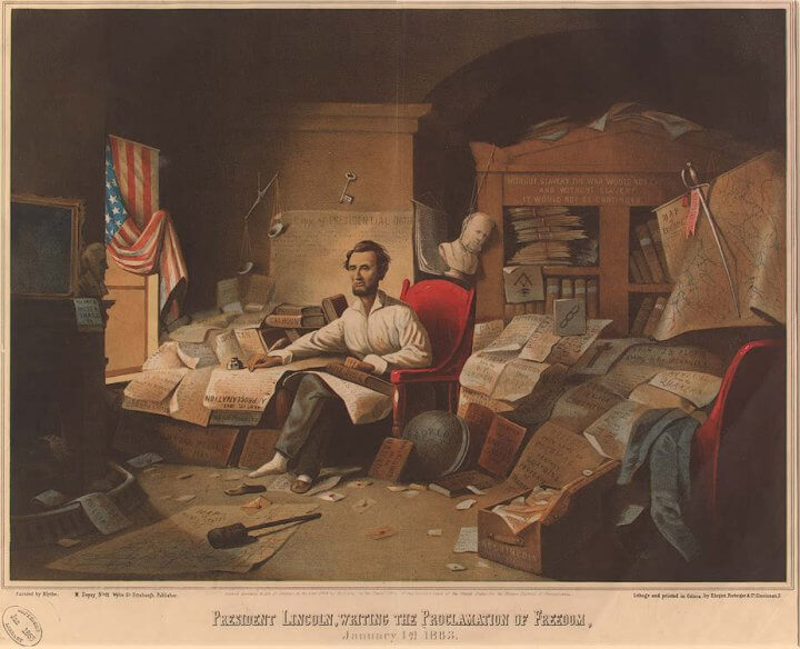 President Lincoln Writing Emancipation Proclamation