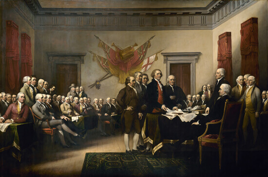 Our founding fathers, the Continental Congress, crafting and signing the Declaration of Independence.