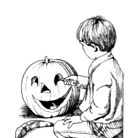 Boy Carving Halloween Pumpkin