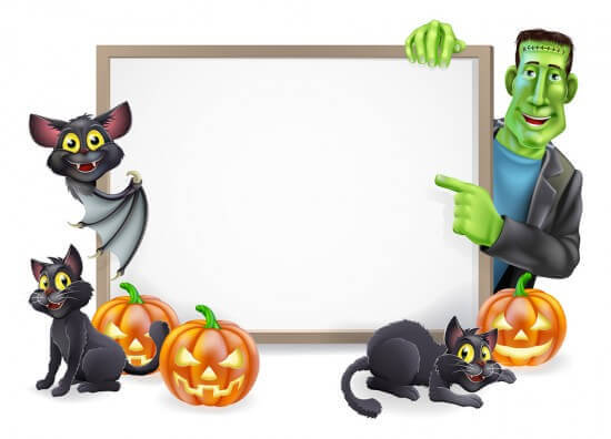 Halloween Sign With Bat And Frankenstein