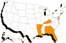 Southern States: Alabama, Arkansas, Delaware, Florida, Georgia, Kentucky, Louisiana