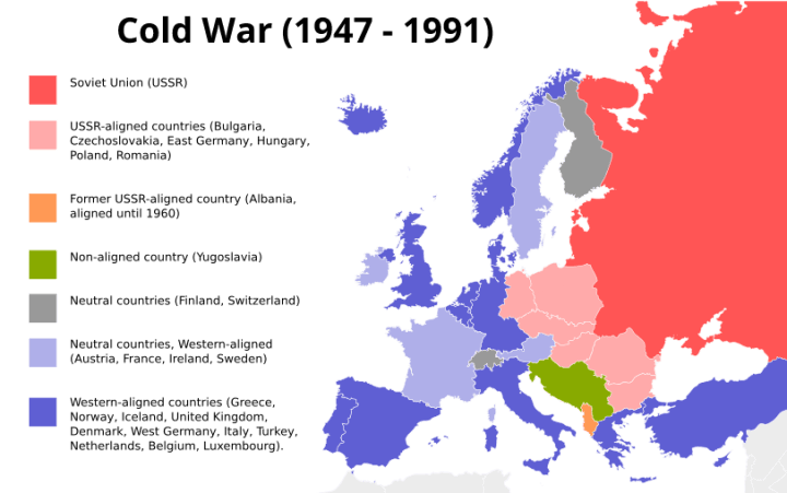 Map of Europe during Cold War