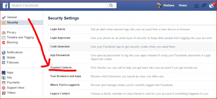 screenshot Trusted Contacts
